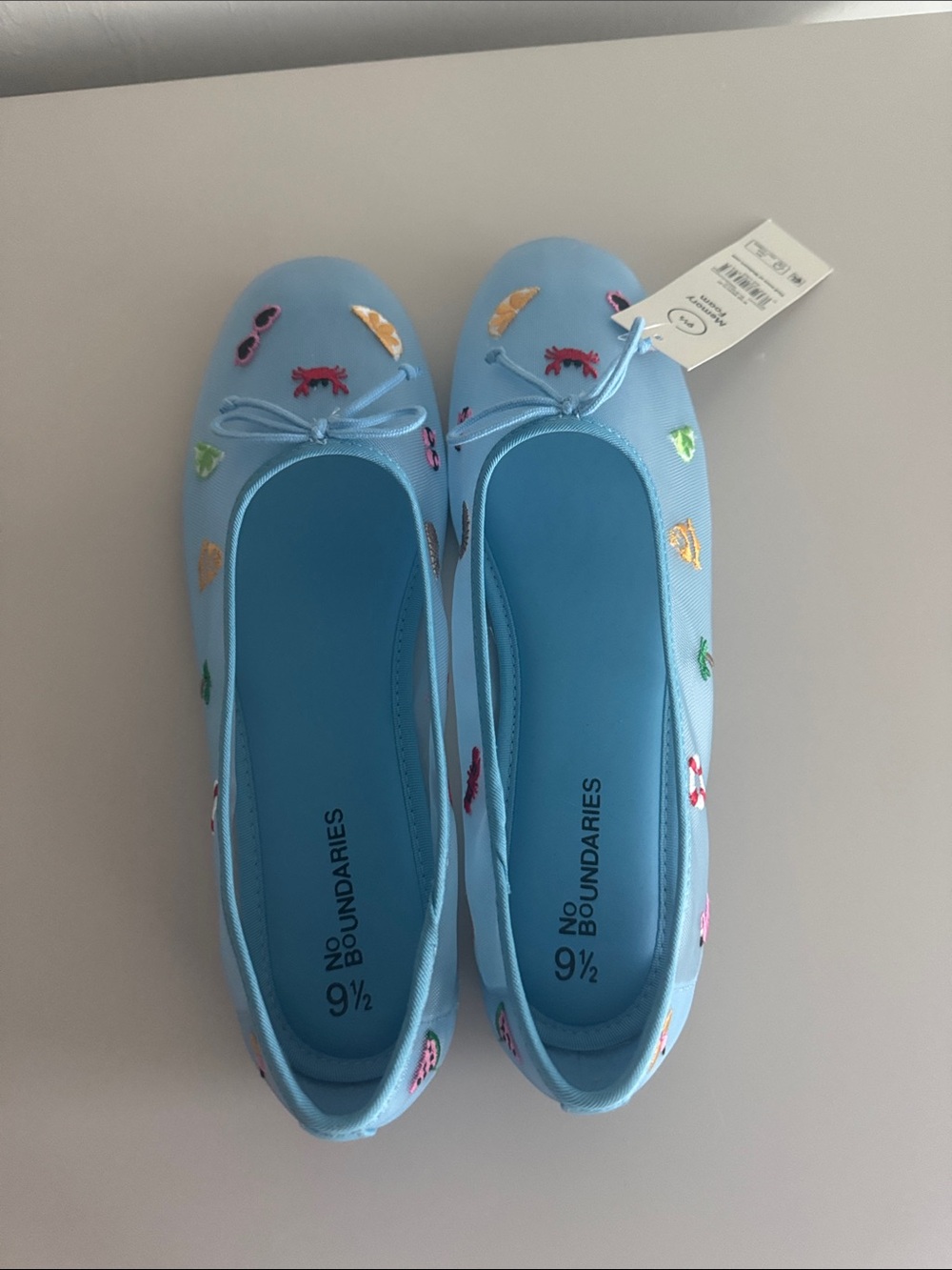 No Boundaries Light Blue Embroidered Kids Ballet Flats - Picture 3 of 5